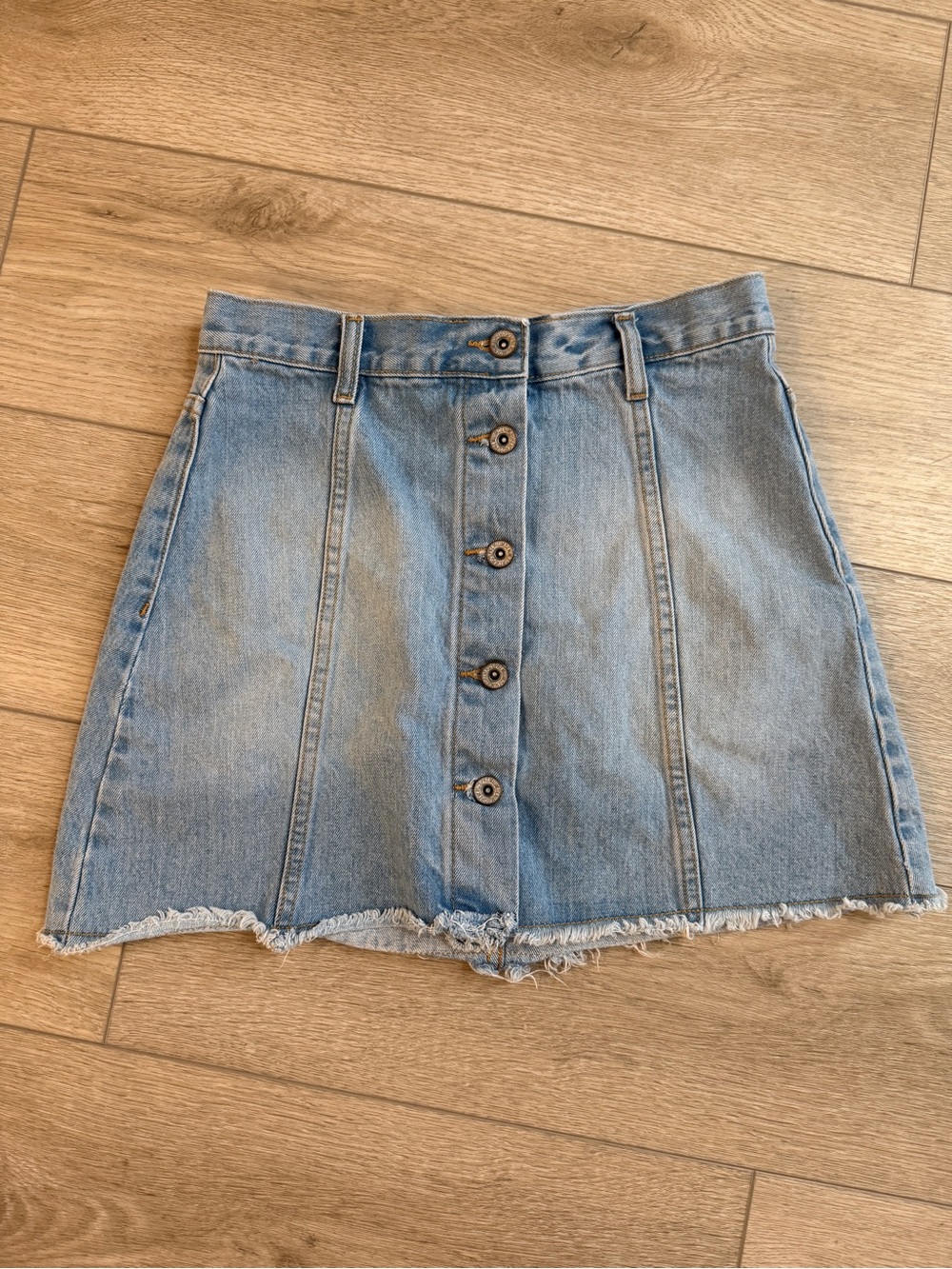 Light Blue Denim Button-Front Skirt